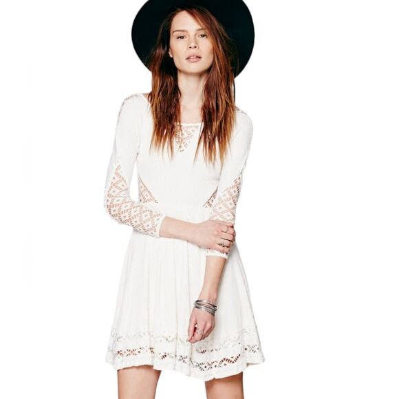 Free People To the Point White crochet cut out dress Medium - Picture 1 of 14